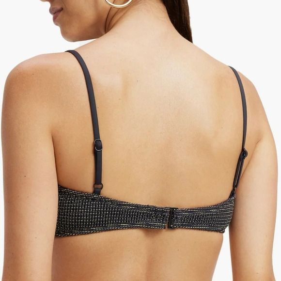 SALE‼️Good American Always Fits Black Metallic Bikini Top Sz 0 Sculpt Twist - Picture 2 of 7